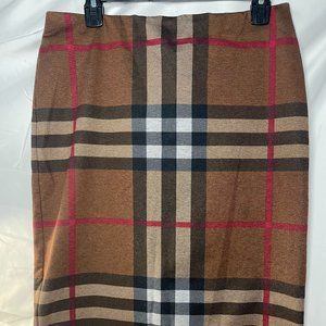 new york clothing company size small  plaid brown midi stretch pencil skirt